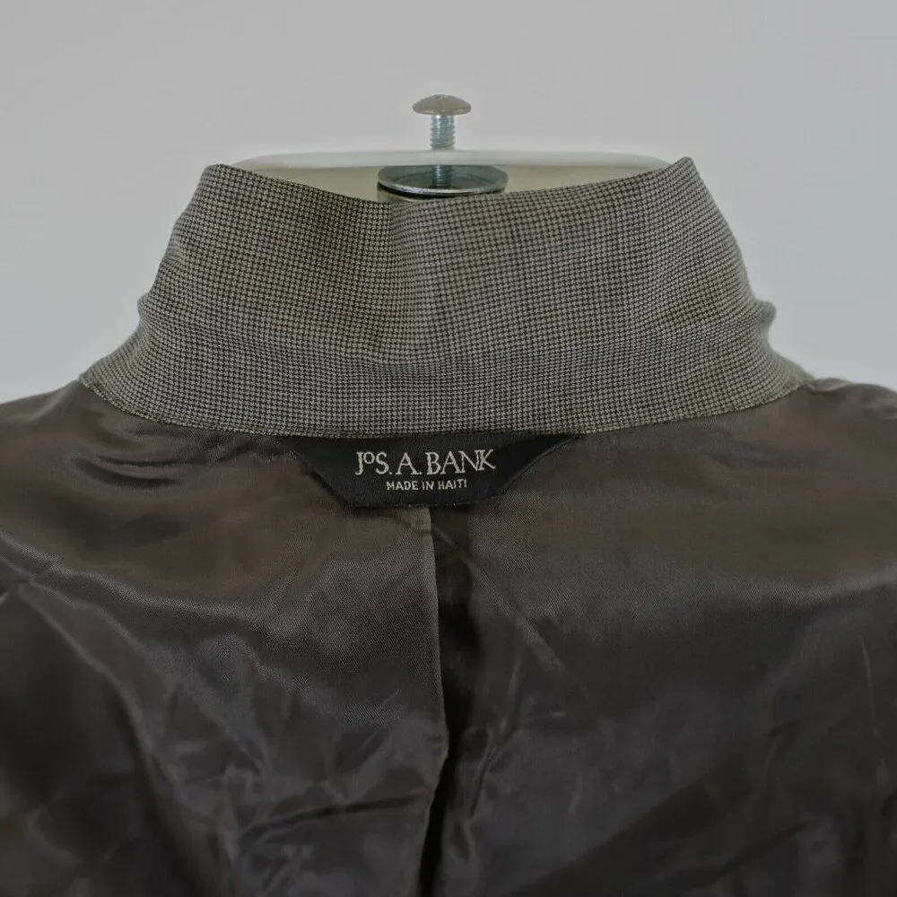 Jos A Bank Textured Wool Beige Black Star Check 44R‎ Blazer 2 Button Tagged 46R